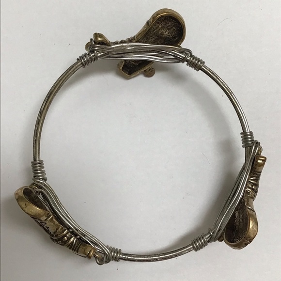 Western Bangle Bracelet Barbed Wire Look Cowboy Boot Charm Mixed Metal Boho NEW - Picture 2 of 6